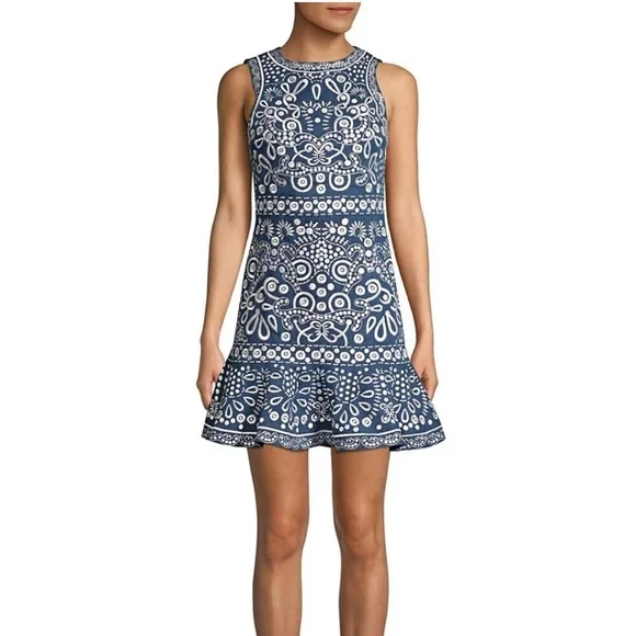 Alice + Olivia denim blue and white midi dress